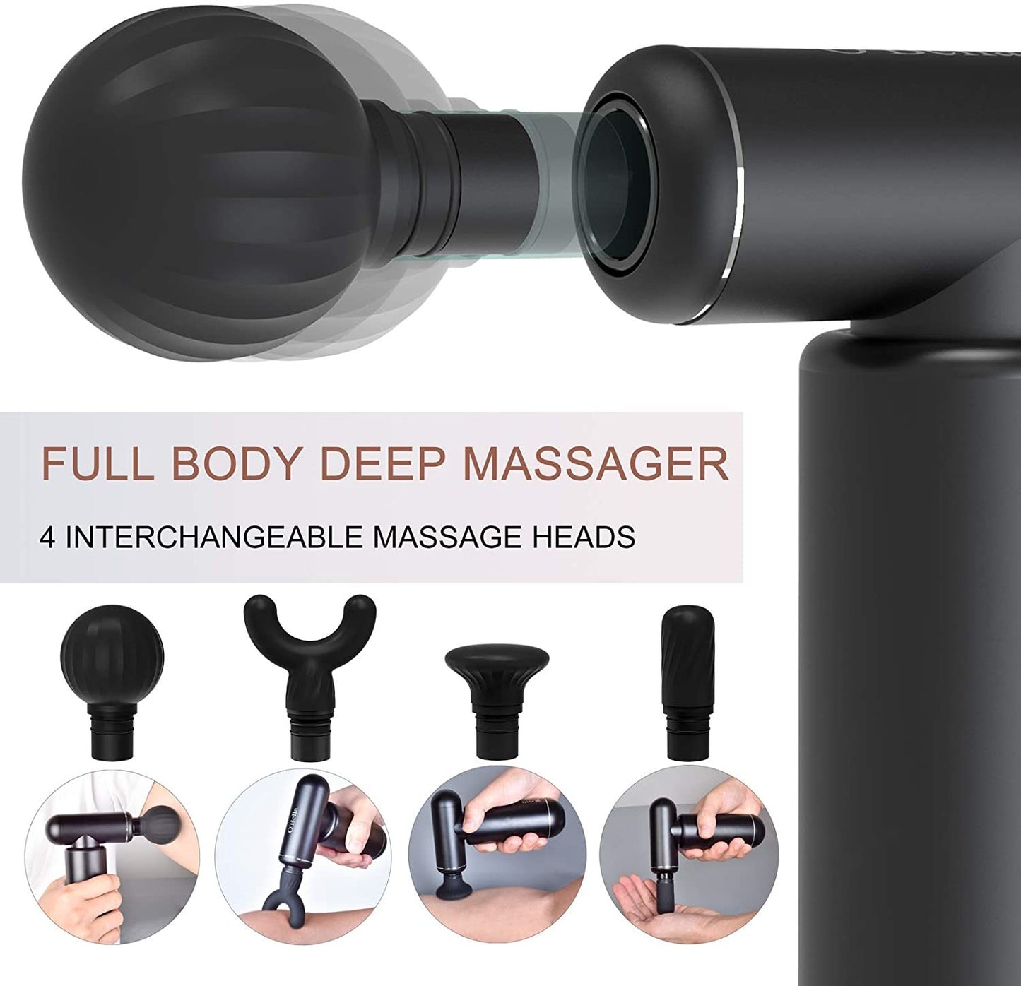 Massage Gun Deep Tissue Percussion Muscle Massager - Metal Handheld Electric Massager for Pain Relief Athletes Quiet Brushless Motor Cordless 1.1 lbs, 5 Speeds & 4 Attachments with Travel Case RT