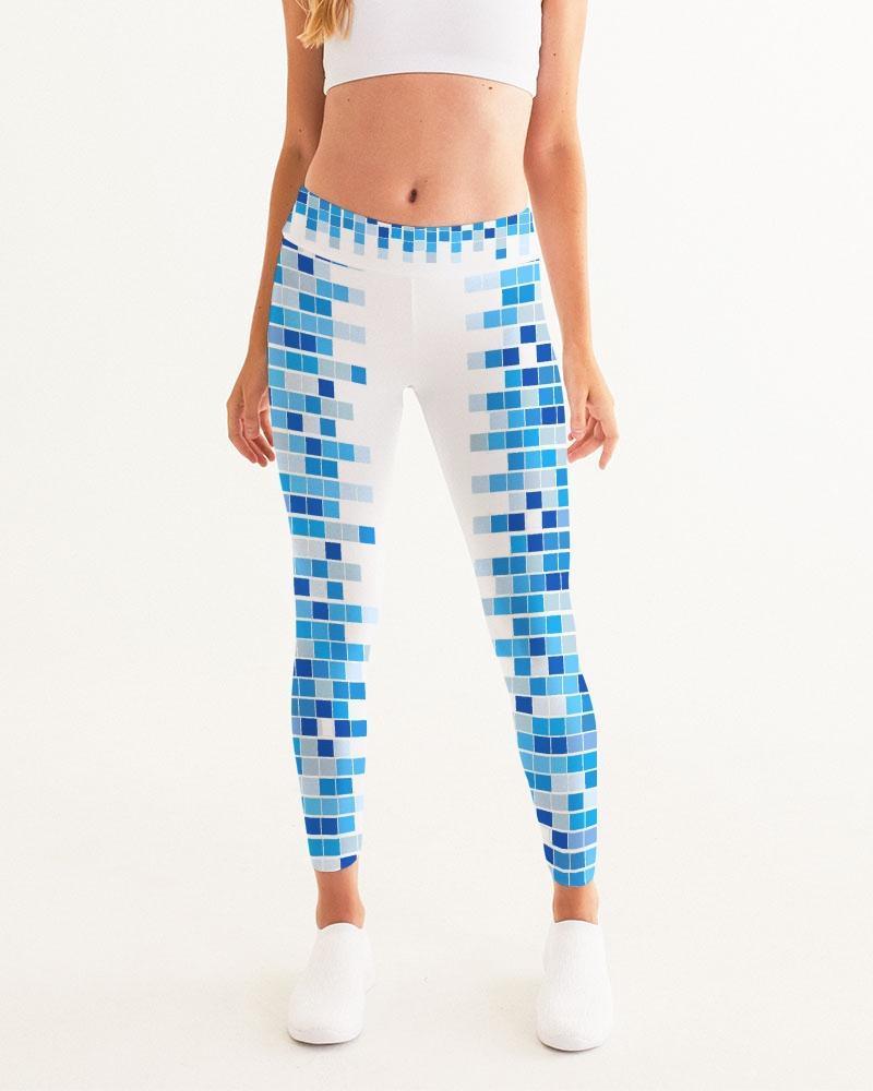 Blue and White Mosaic Square Style Women's Yoga Pants