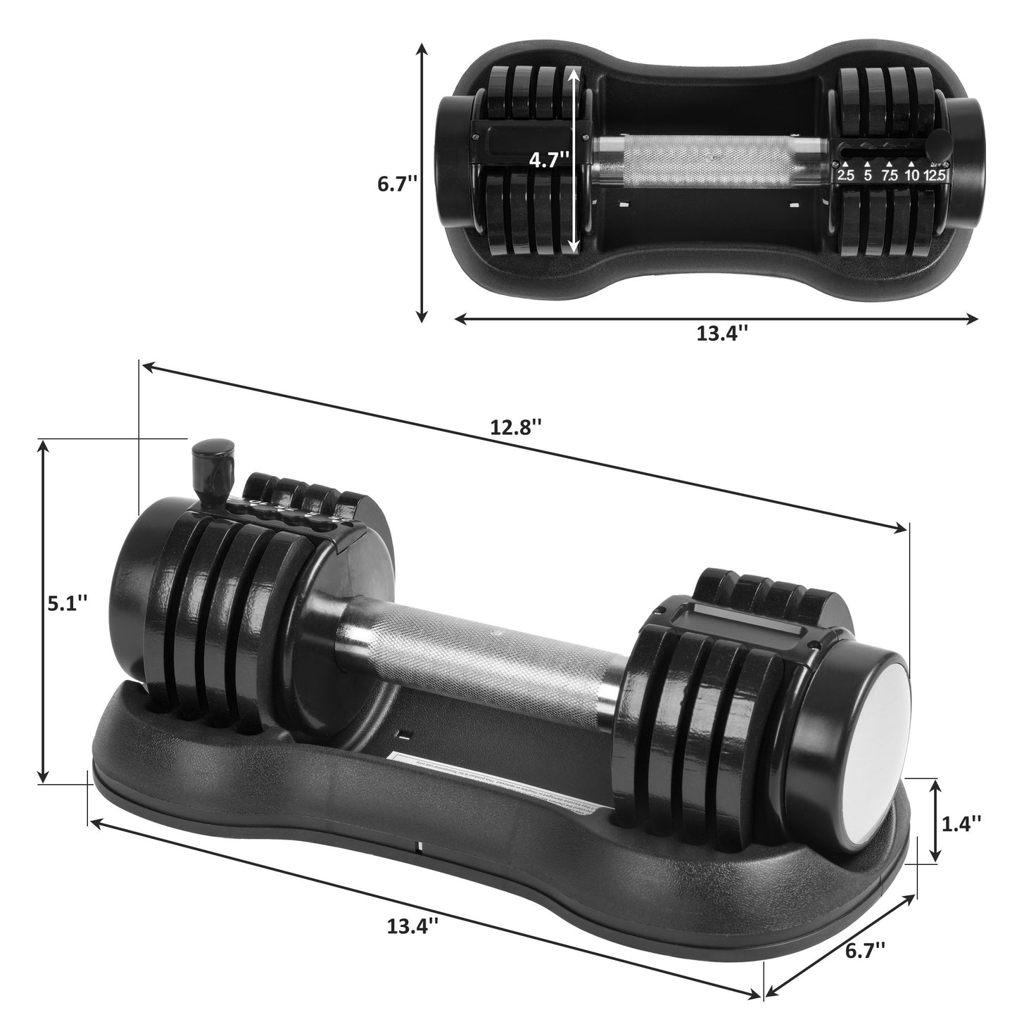 Pair of 12.5 Lbs Adjustable Dumbbell with Handle and Weight Plate for Home Gym black RT