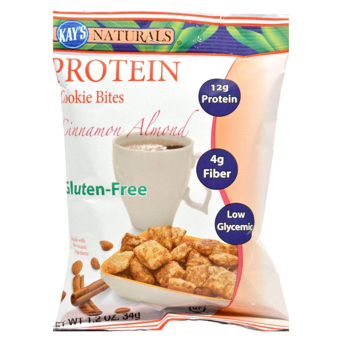 Kay's Naturals Protein Cookie Bites - Cinnamon - Case of 6 - 1.2 oz