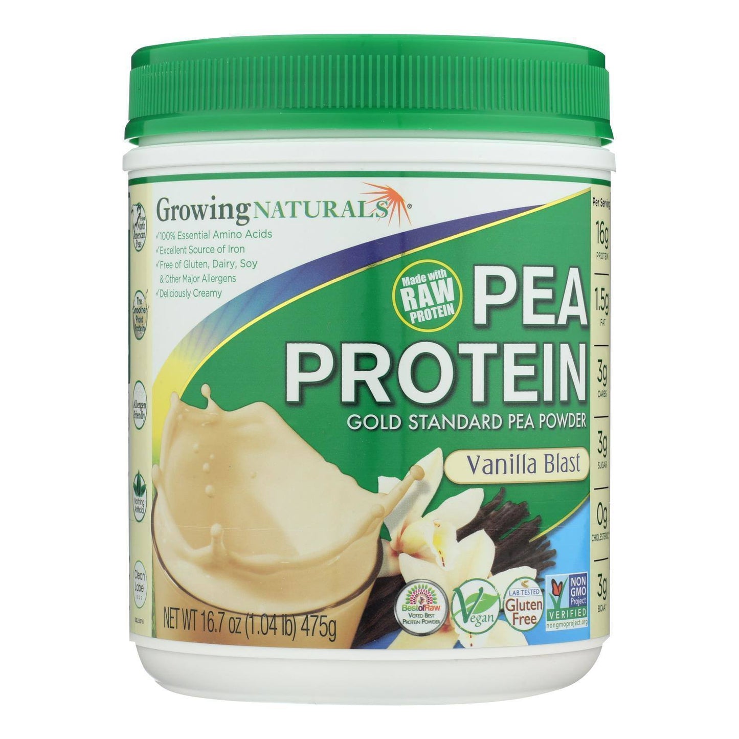 Growing Naturals Yellow Pea Protein - Vanilla Blast - 16 oz