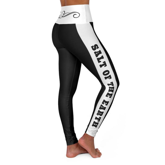 High Waisted Yoga Leggings, Black And White Salt Of The Earth Scroll Style Sports Pants