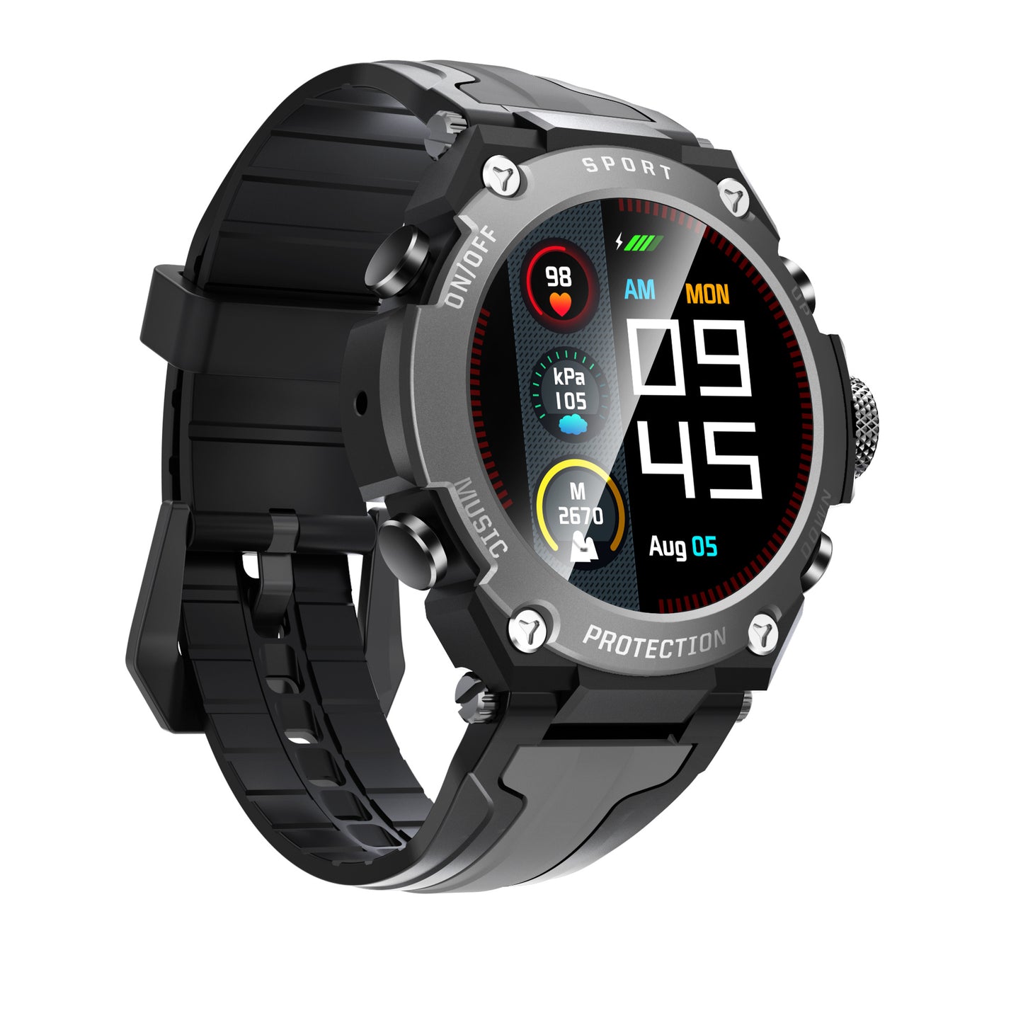 Outdoor sports smart watches, multiple sports, weather, health monitoring, heart rate monitoring, remote camera music control