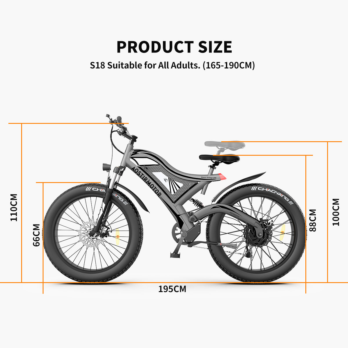 AOSTIRMOTOR 26" 750W Electric Bike Fat Tire 48V 15AH Removable Lithium Battery for Adults RT