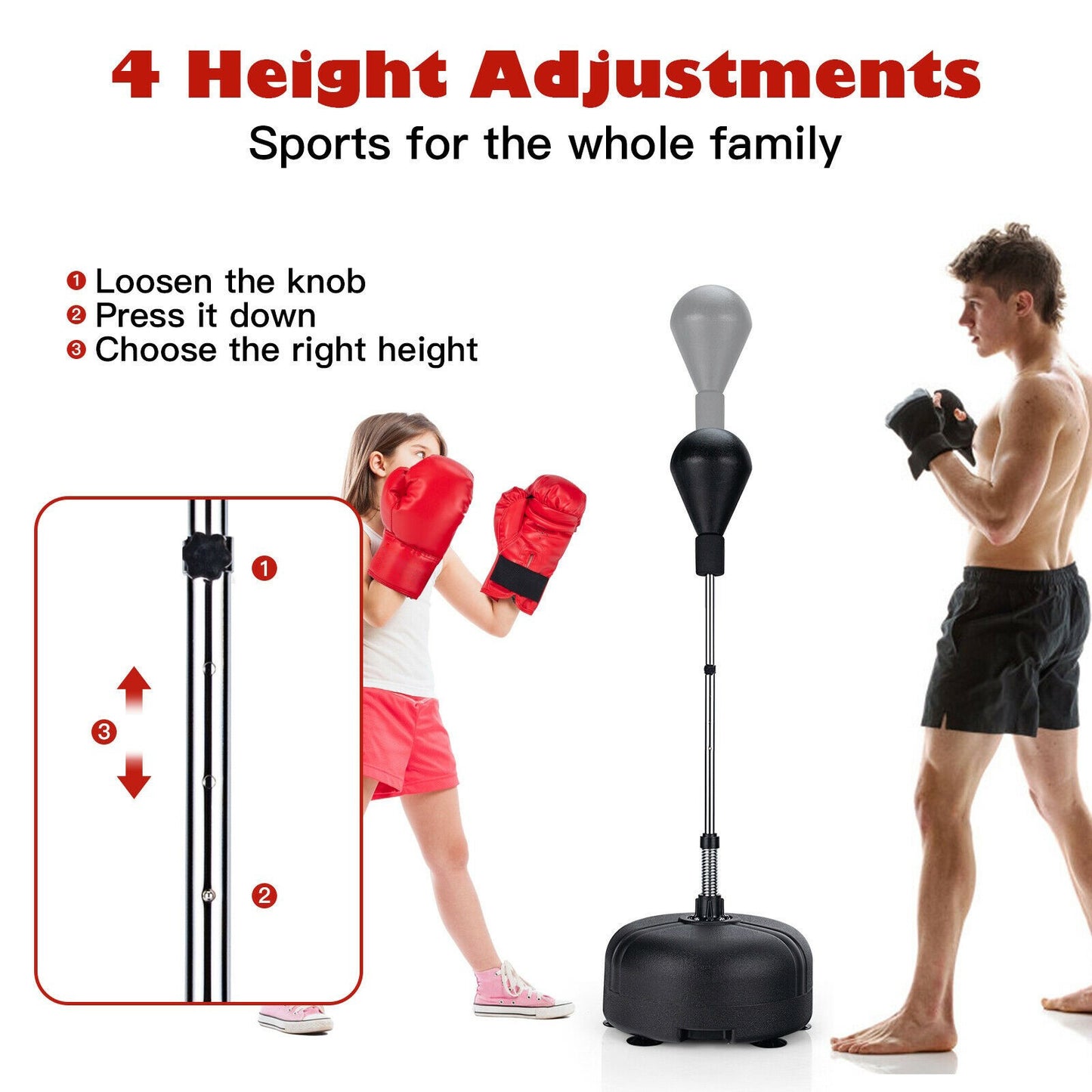 Freestanding Punching Bag with Stand Boxing Gloves for Adult Kids Adjustable