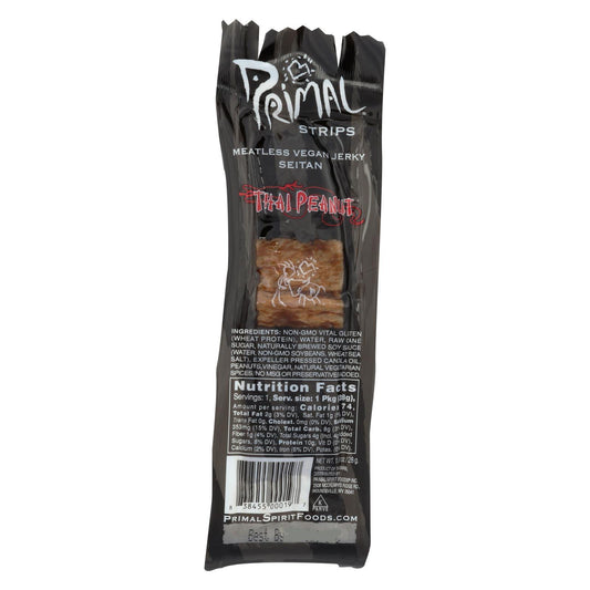 Primal Strips Vegan Jerky - Meatless - Seitan - Thai Peanut - 1 oz - Case of 24