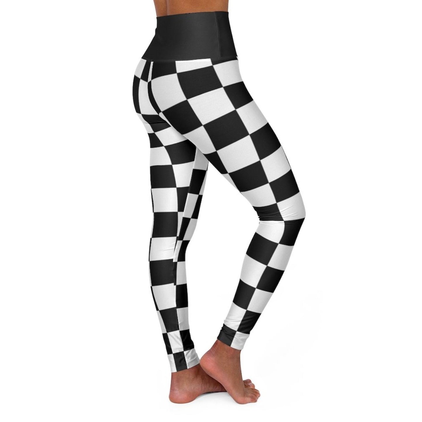 High Waisted Yoga Leggings, Black And White Checker Style Fitness Pants
